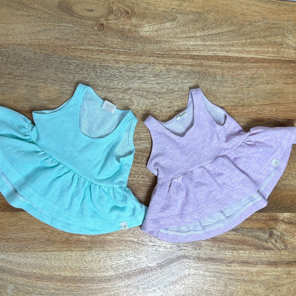 Lulu + Roo 2‎ Pairs of Peplum Tanks 6-12M Purple Lilac and Mint Blue Green